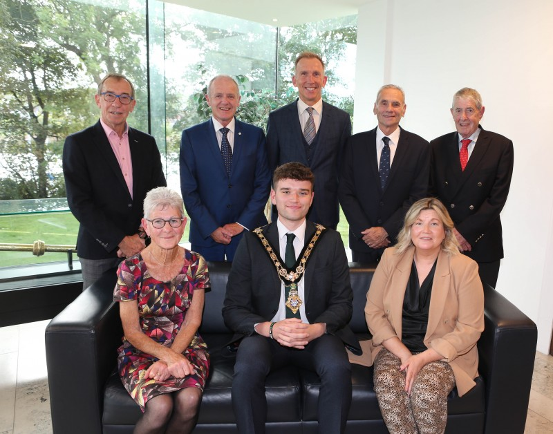 Mayor of Causeway Coast and Glens, Councillor Ciarán McQuillan, has hosted a special reception to congratulate the eight local recipients included in the King’s Birthday Honours list. Pictured (l-r) are David McKeown OBE, Robert Wilson MBE, John Madden MBE, William King BEM, Roy Bailie CBE, Phyllis Michael BEM and Adele Elder BEM.