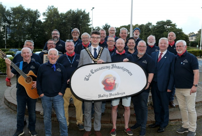 Mayor of Causeway Coast and Glens, Councillor Ciarán McQuillan, welcomed coastal singing sensations, The Causeway Shantymen to Council’s Civic headquarters to thank them for the work they do for local charities.