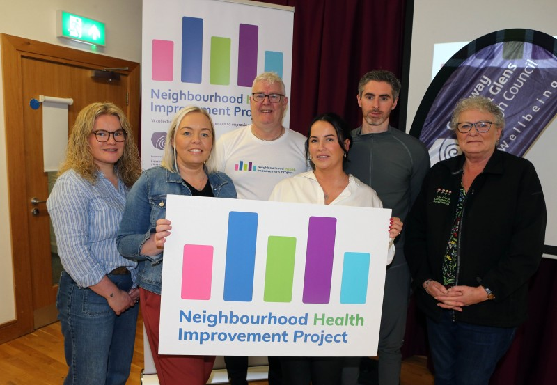 Attending the relaunch of the Limavady Neighbourhood Health Improvement Program (NHIP) this week are (l-r) Caroline Murray, Glens Community Association, Karen Campbell, Roe Valley Residents Association, Gareth Scott, Health Improvement Officer NHIP, Patti Thornton, Western Trust NHIP Coordinator, Fergal Mullan, Dry Arch and Tina McCormick, Glens Community Association.