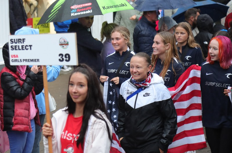 The Surf Select USA girls team pictured during the SuperCupNI Welcoming Parade through Coleraine town centre.