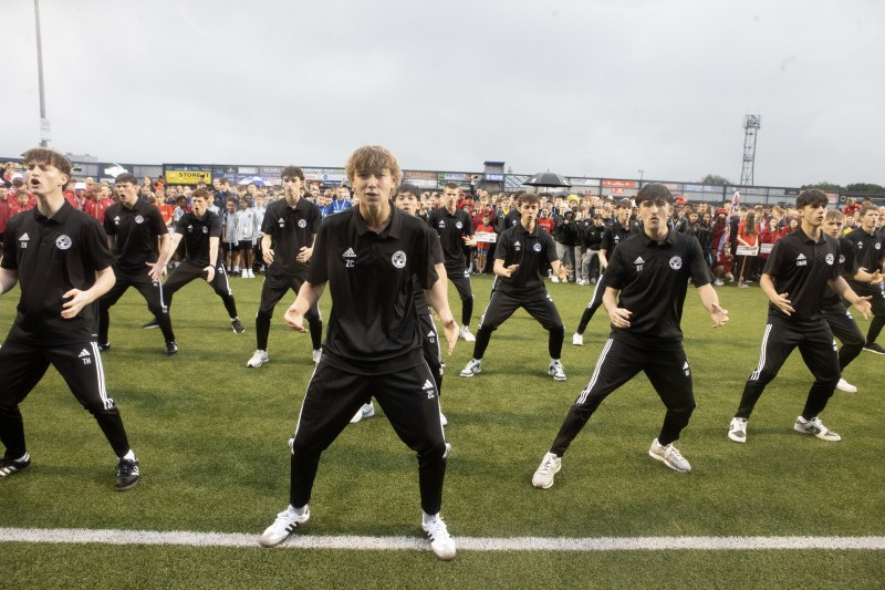 A special performance of the traditional Haka dance to entertain the crowds at the SuperCupNI Opening Ceremony in Coleraine Showgrounds.
