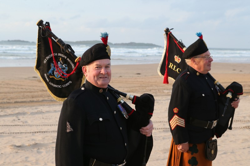 A performance from the Pipes and Drums of 152 North Irish Regiment Royal Logistics Corps pictured at East Strand, Portrush for the D-Day beacon lighting.