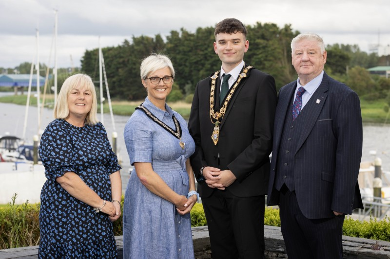 Mayor of Causeway Coast and Glens Councillor Ciaran McQuillan and Deputy Mayor Councillor Tanya Stirling with outgoing Mayor Councillor Steven Callaghan and outgoing Deputy Mayor Councillor Margaret-Anne McKillop.