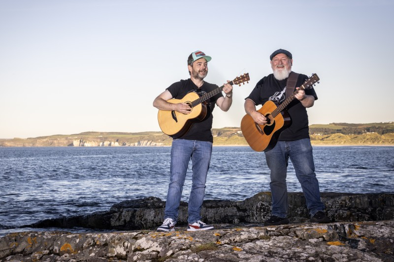 Junior Johnston and Paddy Nash are pictured against the backdrop of Portrush’s stunning coastline with guitars at the ready for November’s Atlantic Sessions.