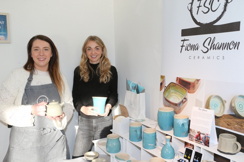 Local creative Fiona Shannon (Fiona Shannon Ceramics), and Amy Donaghey, Arts Marketing and Engagement Officer, pictured at the Christmas Craft Market in Flowerfield Arts Centre.