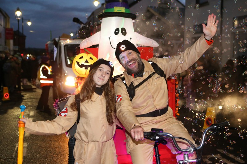 The Ghostbusters Bubble car leading the fancy dress parade through the streets of Ballymoney