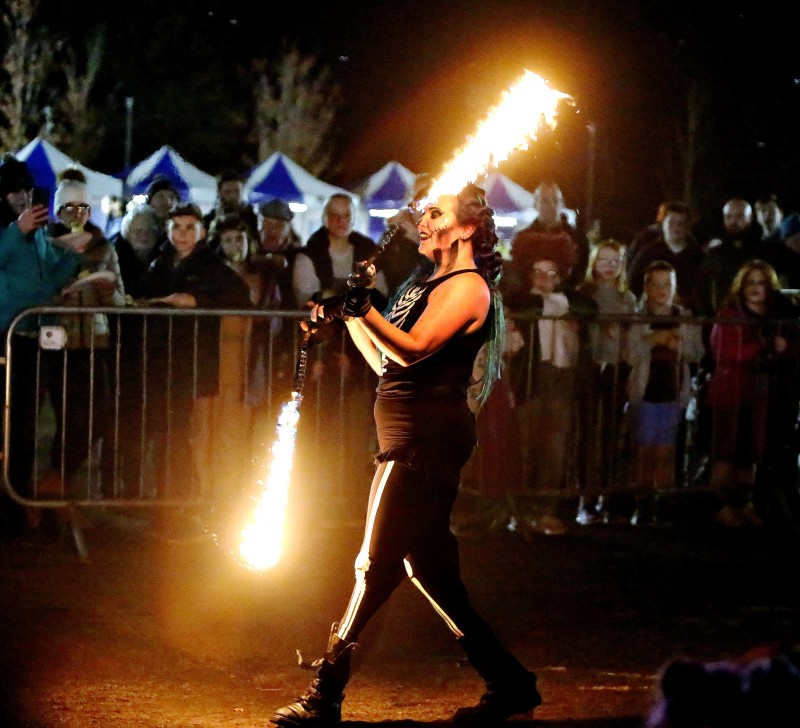 The crowd were treated to a daring display by the fire performers in each location.