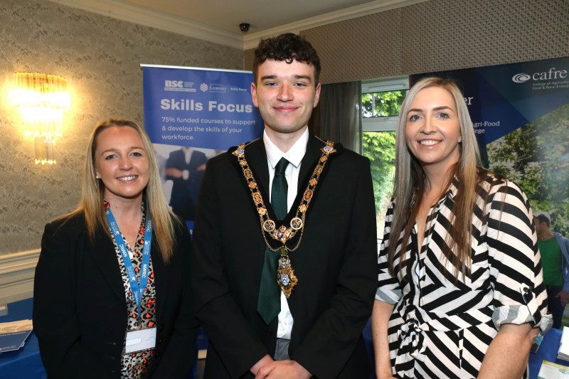 Mayor of Causeway Coast and Glens, Councillor Ciarán McQuillan, pictured with Maria Moore and Clare McLaughlin from NWRC Business Support Centre.