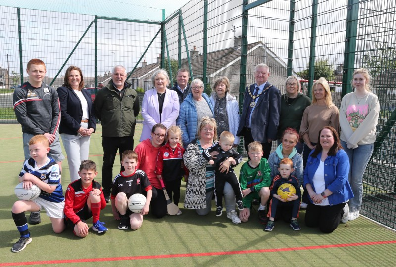 Attendees at the official opening of the new multi-use games area at Magilligan Community Centre