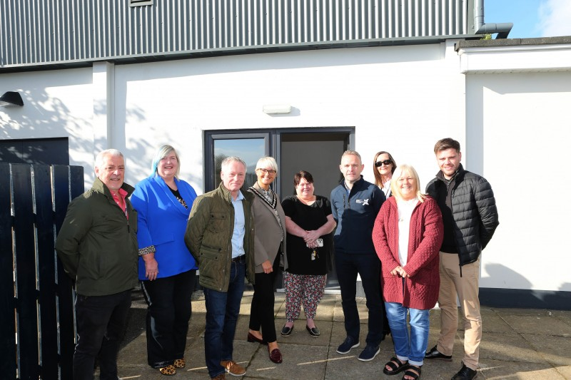 Causeway Coast and Glens Deputy Mayor, Councillor Tanya Stirling, pictured at the re-opening of the Mosside Community Centre, after the completion of recent refurbishment works to its main hall alongside (l-r) Nigel McFadden, CC&G Project Coordinator, Alderman Sandra Hunter, Duncan Jamieson, Taggarts Architects, Michelle Wilmont, Niall McGurk CC&G, Strategic Project Manager, Rhonda Williamson, Department for Communities, Councillor Margaret -Anne McKillop and Aaron Butcher, JPM Contracts.