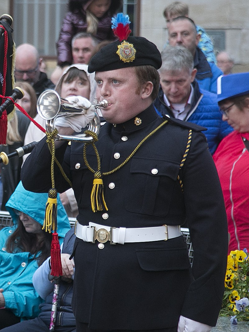 David Granleese plays the new bugle call ‘Majesty’ at the Platinum Jubilee beacon lighting event in Coleraine.