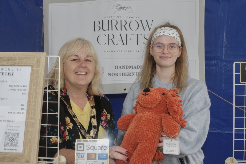 Rachel Adcock of Burrow Crafts at the Youth Market along with Deputy Mayor Cllr Margaret-Anne McKillop.
