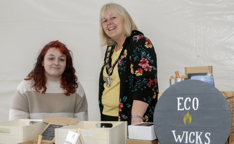 Deputy Mayor, Cllr Margaret-Anne McKillop along with Trader Abigail McMullan of Eco Wicks.