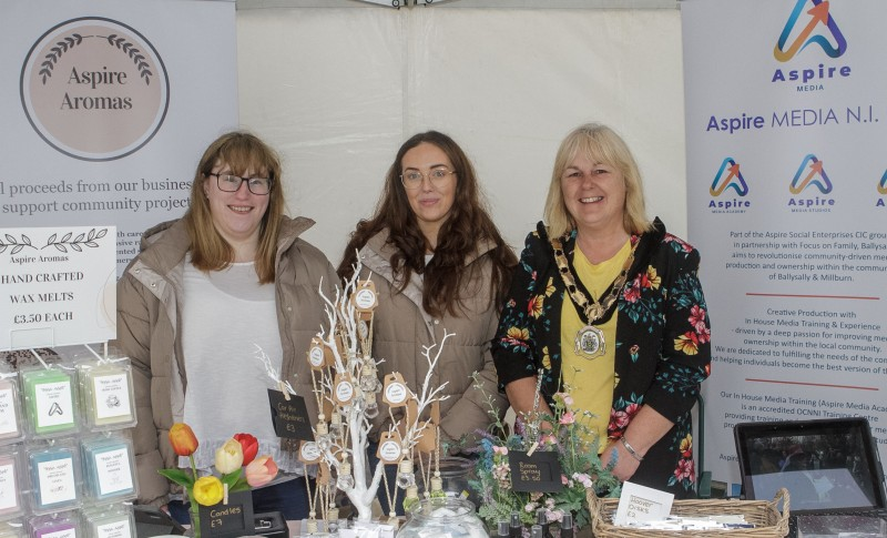 Deputy Mayor, Cllr Margaret-Anne McKillop along with Erin Honeyford and Colleen Martin from Aspire Aromas, part of Social Enterprise CIC.