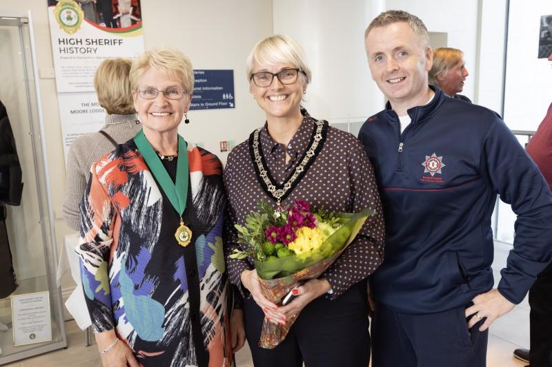 Patricia Perry High Sheriff of County Antrim, Deputy Mayor of Causeway Coast and Glens Councillor Tanya Stirling and Alderman John McAuley, pictured at the launch of the new High Sheriff History exhibition in Ballymoney Museum