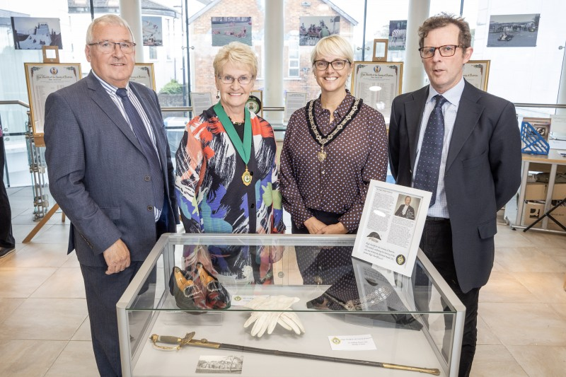 John Armstrong, Patricia Perry High Sheriff of County Antrim, Deputy Mayor of Causeway Coast and Glens Councillor Tanya Stirling and Rupert Cramsie, pictured at the launch of the new High Sheriff History exhibition in Ballymoney Museum.