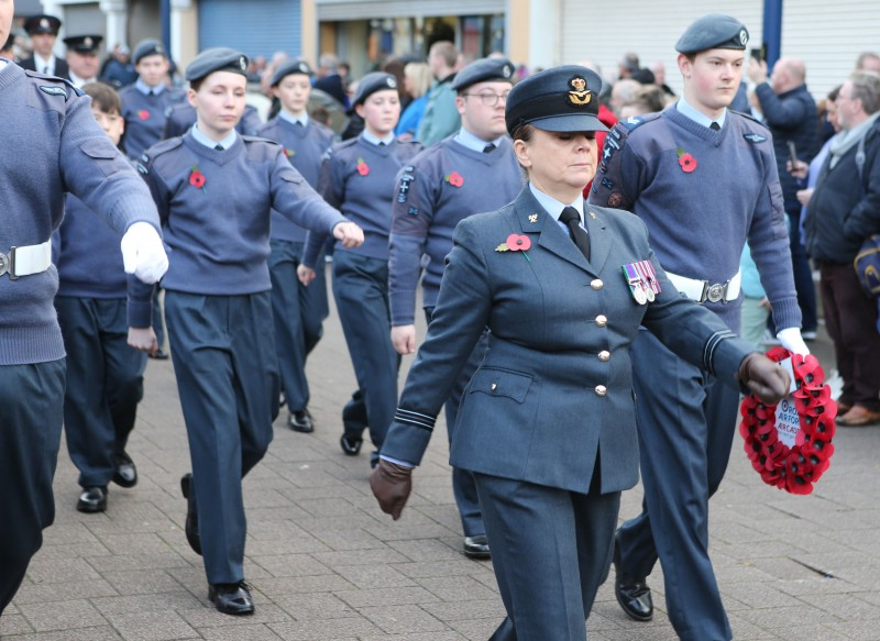 RAF Air Cadets marching in the Remembrance Day parade in Coleraine.