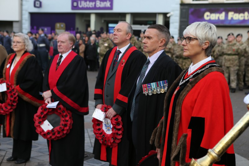 Pictured (L-R) at the Remembrance Day service are Alderman Yvonne Boyle, Councillor Russell Watton, Councillor Philip Anderson, Chief Executive David Jackson and Deputy Mayor of Causeway Coast and Glens, Councillor Tanya Stirling.