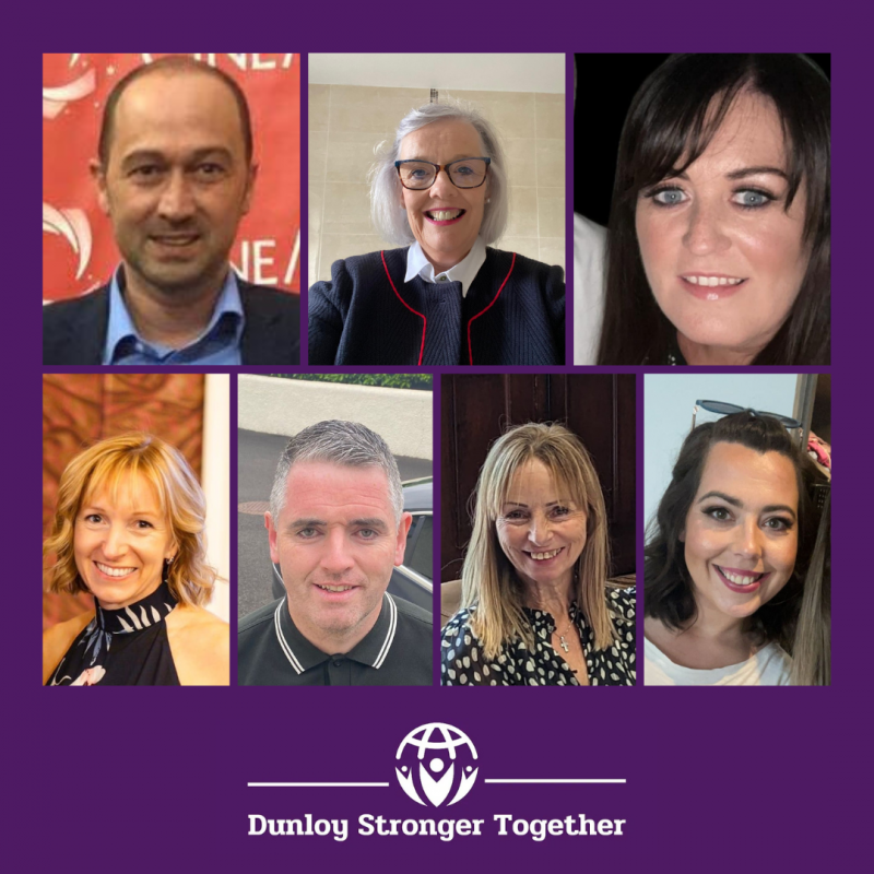 Dunloy Strong Together Committee (l-r) Bobby Carlin, Chairperson, Maire Buckley, Vice-Chairperson, Johanne McMichael, Secretary, Jane McFerran, Treasurer, Aidan Clifford, Social Media, Bernie McLean and Lauren Elliott, Project Co-Ordinator.