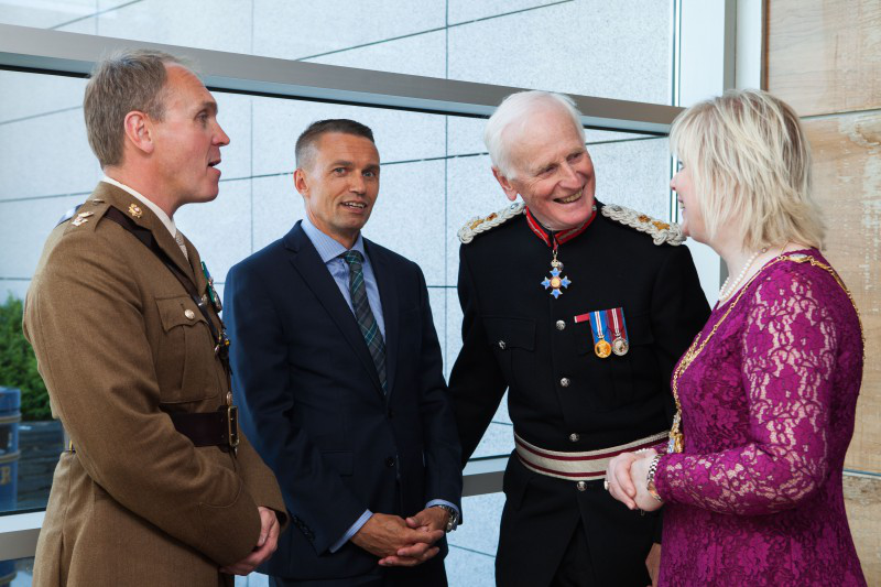 Lt Col P.T. Smith, Chief Executive Causeway Coast and Glens Borough Council David Jackson, Lord Lieutenant of County Londonderry Dennis Desmond CBE and Mayor, Councillor Michelle Knight-McQuillan.