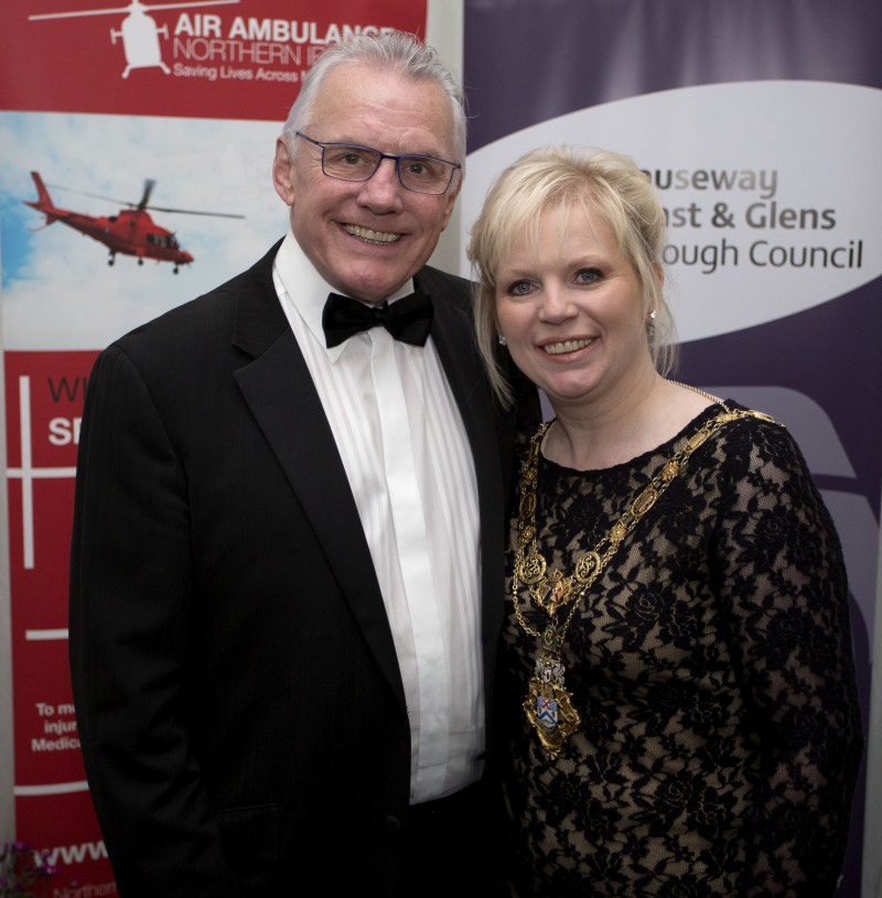 Pictured: Mayor, Councillor Michelle Knight-McQuillan with Air Ambulance NI’s Ian Crowe.