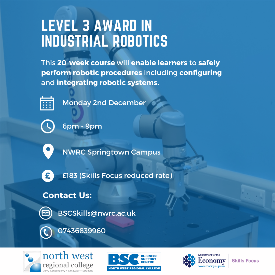 Level 3 Award in Industrial Robotics (20 week course starts 2nd Dec)