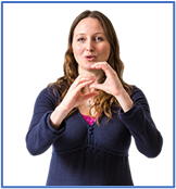 A female in a blue dress using sign language