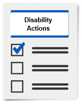 A paper with a check box and a check mark with the title Disability Actions