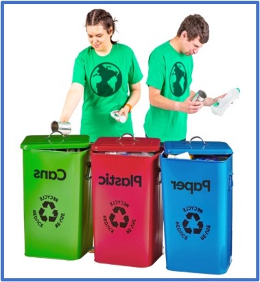 2 people wearing green t-shirts recycling their rubbish