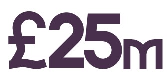 figures which say 25 million pounds in bold dark purple writing