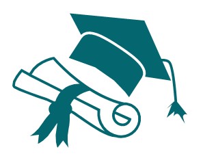 a drawing of a hat and a scroll which someone who has graduated from college would wear 