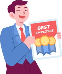 a man in a suit holding a page which says best employee