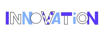 blue and black patterned text which spell the word innovation