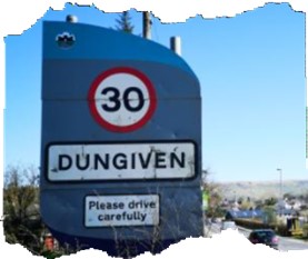 a photograph of a road sign which says Dungiven