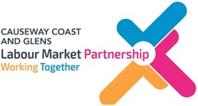 the logo of causeway coast and glens labour market partnership working together