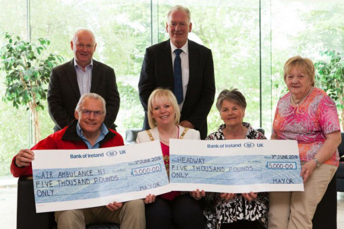 Mayor presents Air Ambulance NI and Headway with £5000 each!
